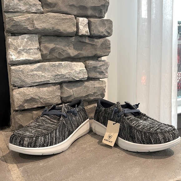 Ariat Hilo Heather Grey/Blue Aztec print,FLX Foam sole,moc toe,stretch lace - Picture 9 of 13